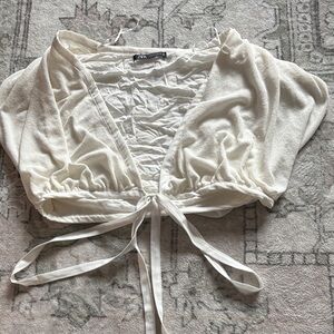 Zara White Tie-Front Cropped Wrap Top